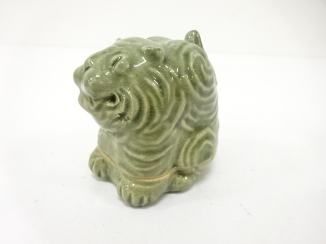  松古窯　佐々間芳丘造　青磁　虎　香合